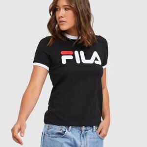 FILA Women's Classic Ringer Logo Tee Black White Red Size M NWT